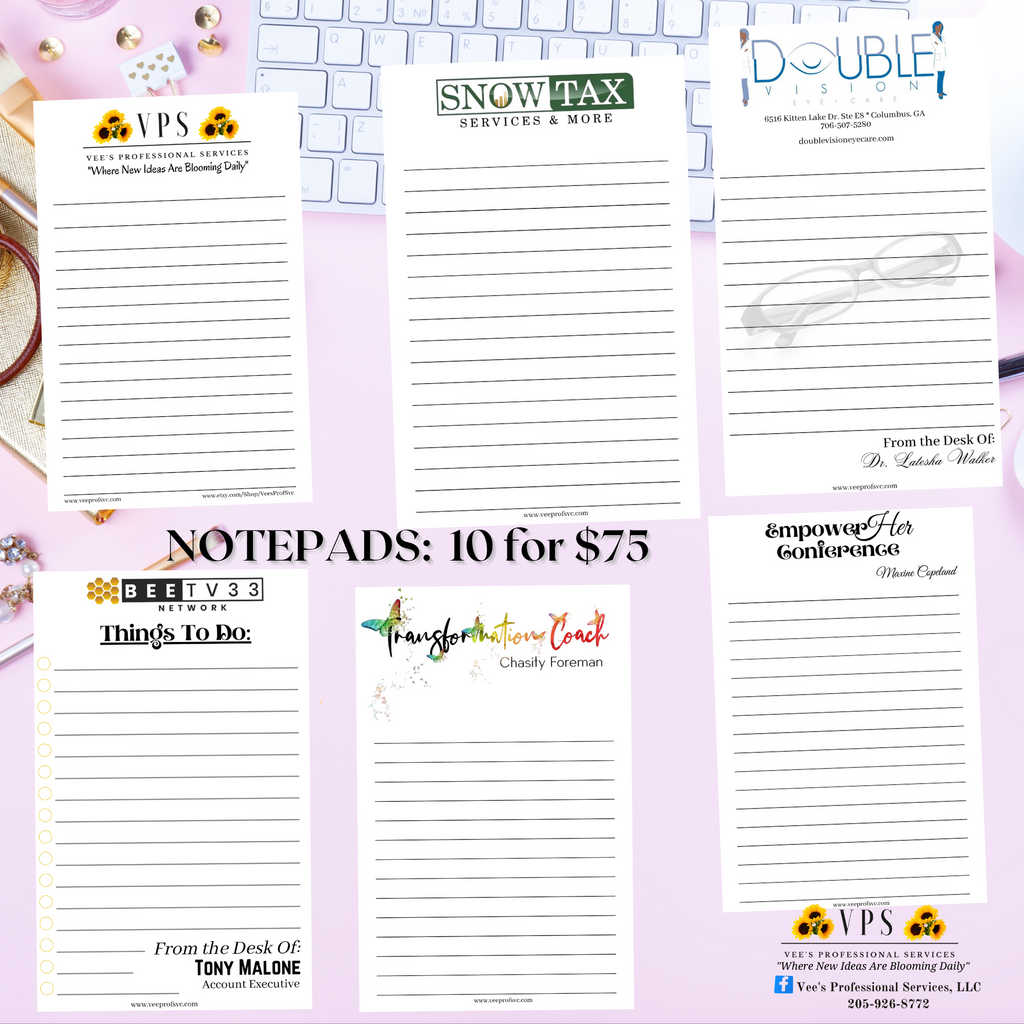 Small Business Custom Notepad Special – Vee's Professional Services, LLC